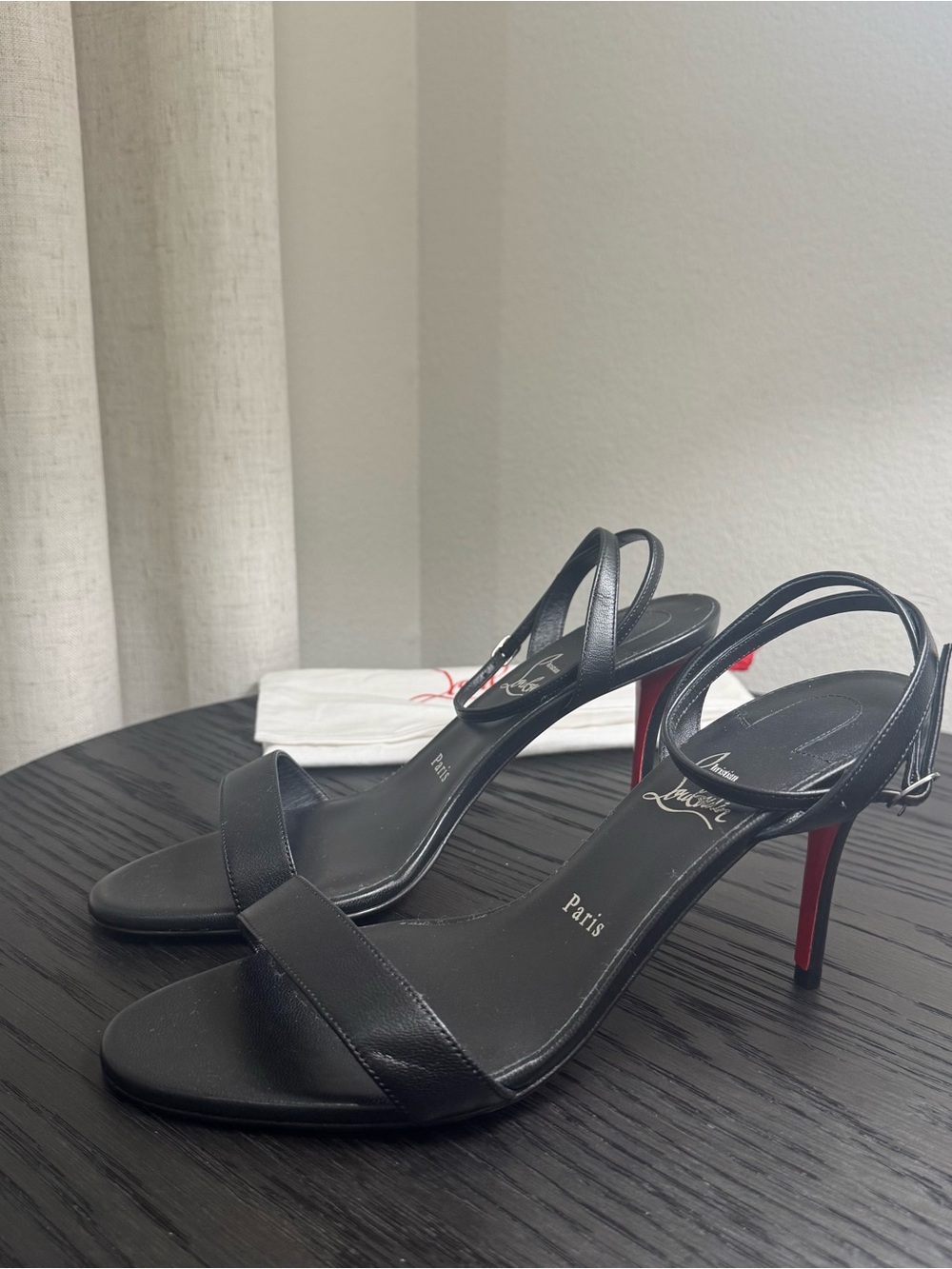 Christian Louboutin Miss Z 80 Ankle Strap Sandals Nappa Black 39.5